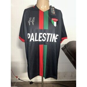 Palestine Soccer Jersey Black With a Red Green Center Stripe Men’s Sz XL